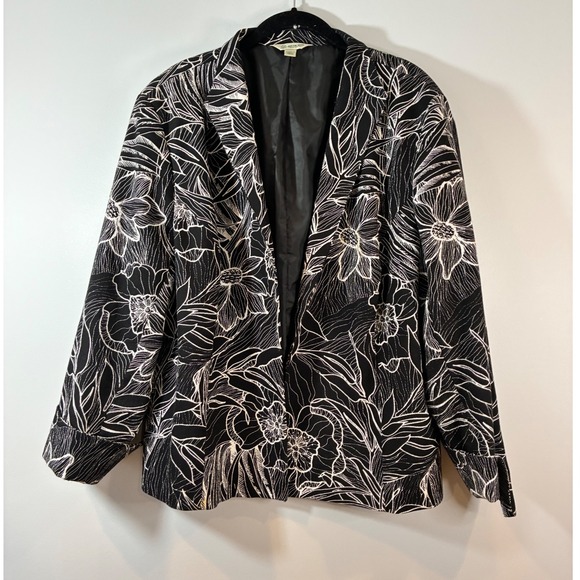 Austin Reed Floral Print Blazer Jacket Black White Cotton Blend Size 16W‎ - Picture 1 of 6